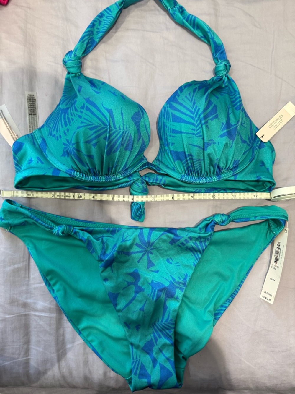 Victoria's Secret Teal & Blue Tropical Halter Bikini Set 34B/xs
